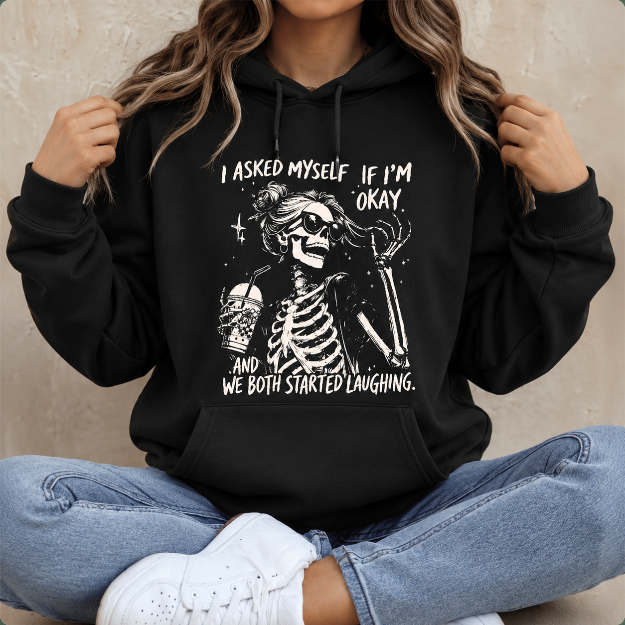 Funny Asked myself if I’m okay - Coffee Skeleton Graphic T-Shirt/Sweatshirt/Hoodie
