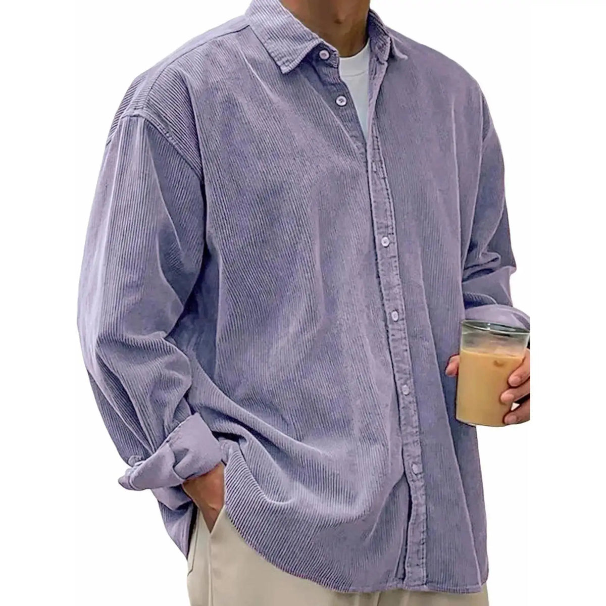 Men’s Corduroy Button-Down Shirt – Relaxed Fit Long Sleeve Casual Overshirt