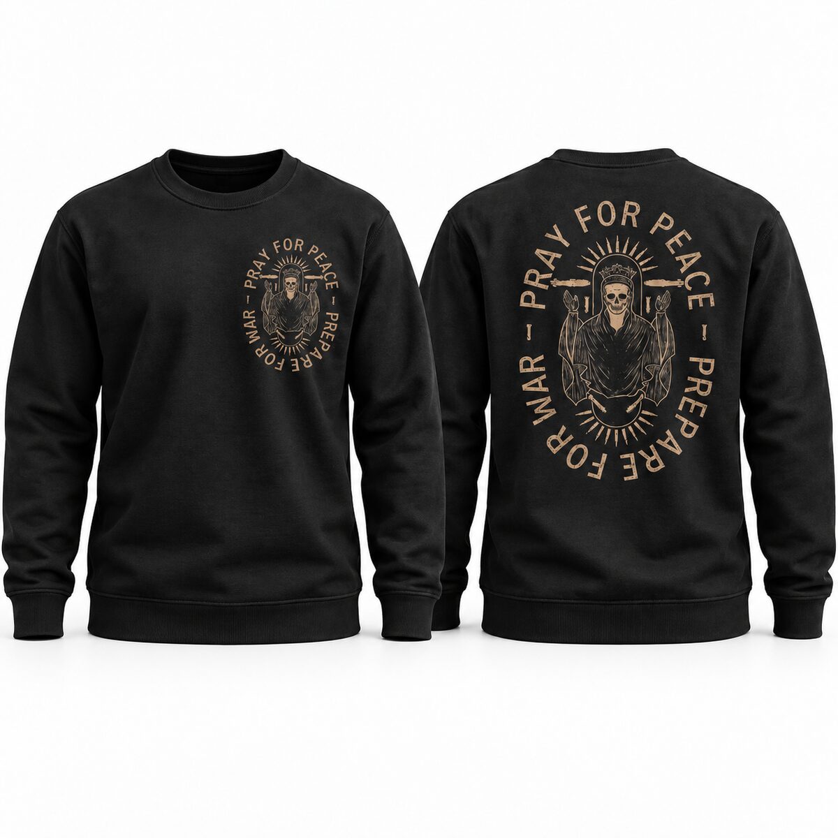 Pray for Peace Prepare for War T-Shirt/Sweatshirt/Hoodie – Vintage Gothic Skeleton Graphic Tee