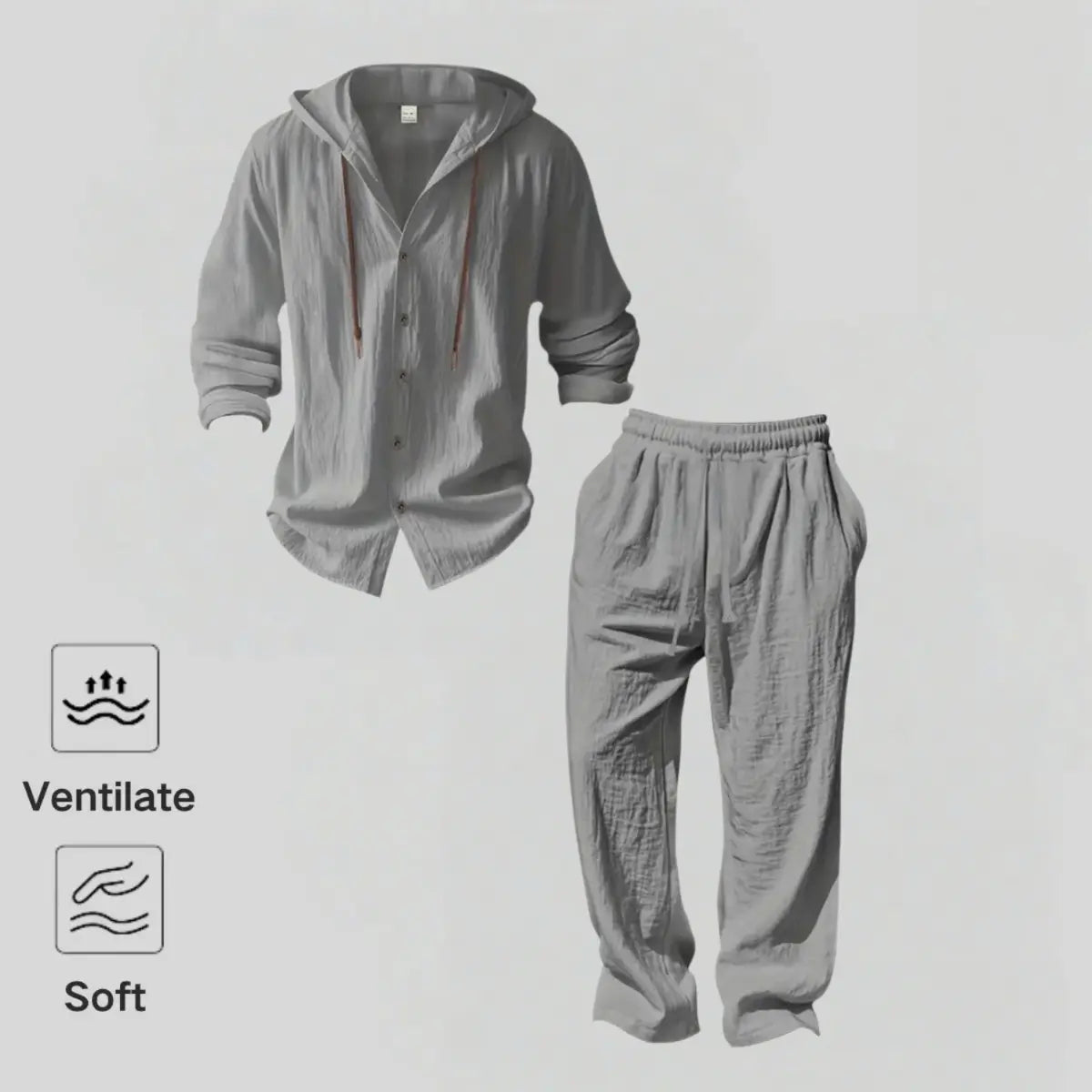 Men's Linen Hooded Set – Lightweight Button Shirt & Relaxed Pants