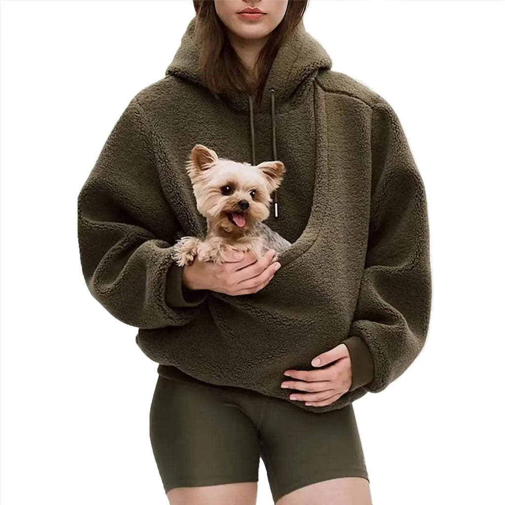Women’s Pet Pouch Hoodie – Cozy Oversized Sweatshirt with Small Dog & Cat Carrier Pocket