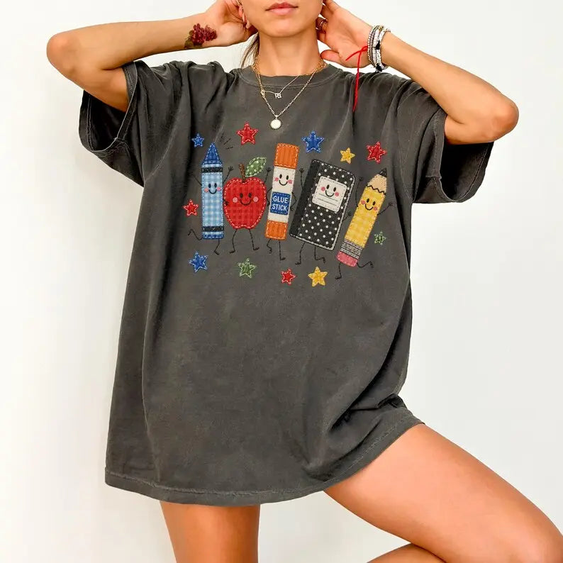 Teacher School Supplies Graphic T-Shirt/Sweatshirt/Hoodie – Cute Back to School Cotton Tee