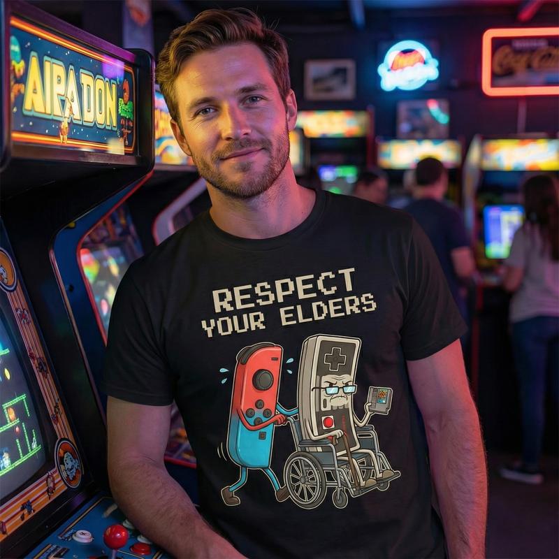 Funny Retro Gamer Graphic T-Shirt Soft Cotton Tee Vintage Console Old School Gaming Lover Gift Unique Humor Design for Men Women
