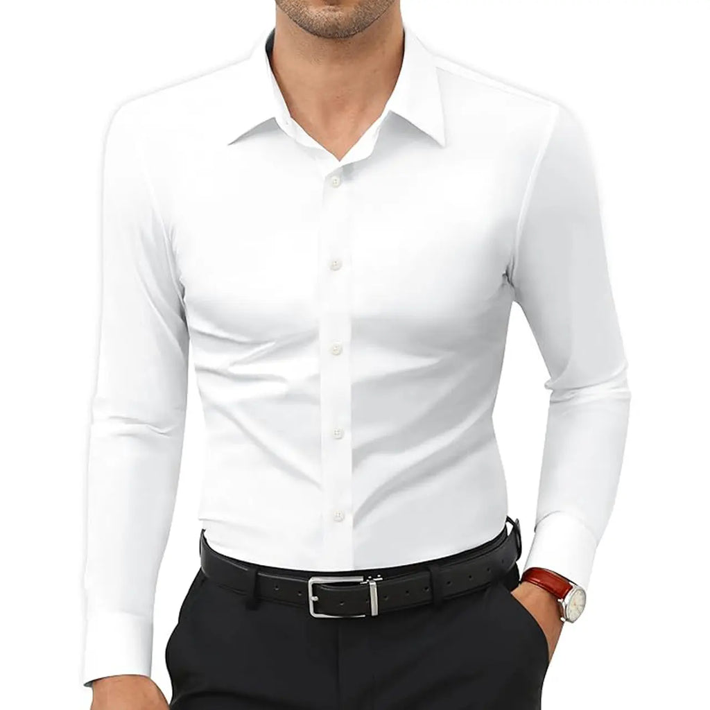 Men’s Super Stretch Dress Shirt – Slim Fit Wrinkle-Resistant Long Sleeve Button-Down
