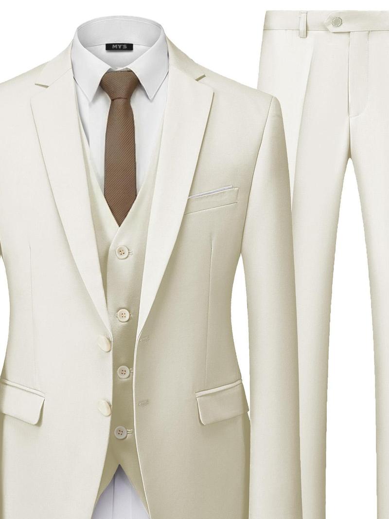 Men's Classic 3-Piece Suit Set – Slim Fit Blazer, Vest & Dress Pants for Weddings & Business（Tie Not Included）