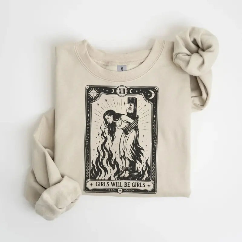 Girls Will Be Girls Sweatshirt/Hoodie/T-Shirt – Vintage Gothic Witch Tarot Graphic Crewneck