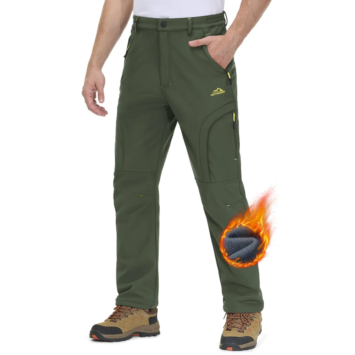 Men’s Fleece-Lined Softshell Hiking Pants – Warm Water-Resistant Winter Outdoor Pants