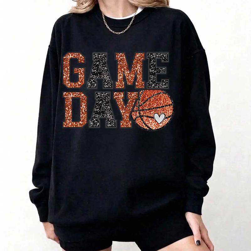 Game Day Basketball Sweatshirt – Women's Oversized Basketball Graphic Crewneck, Sports Mom Game Day Outfit