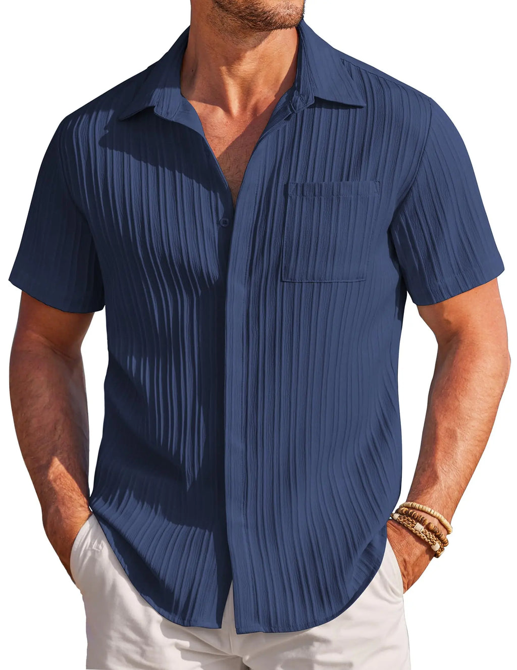 Men's Ribbed Textured Summer Shirt
