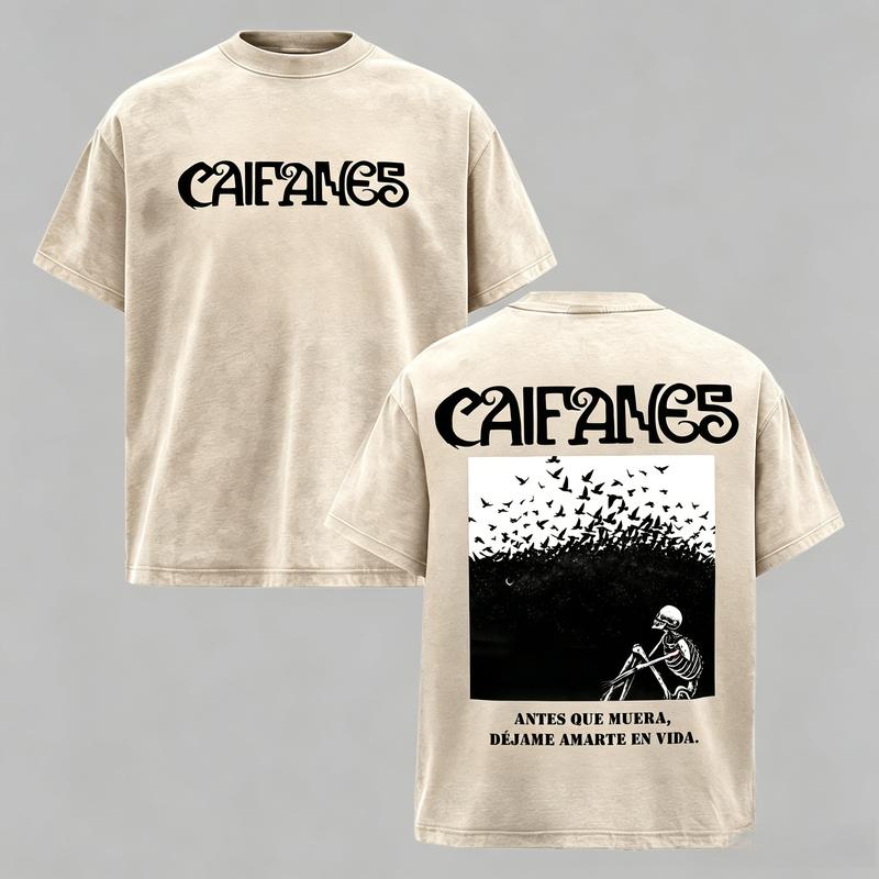 Caifanes Vintage Washed Graphic T-Shirt/Sweatshirt/Hoodie – Skeleton Birds Double-Sided Print, Mexican Rock Streetwear Tee