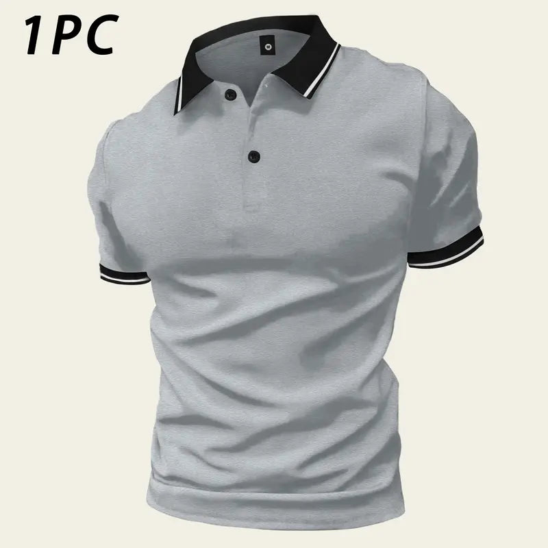 Men's Contrast Collar Polo Shirt – Classic Short Sleeve Golf Style Top