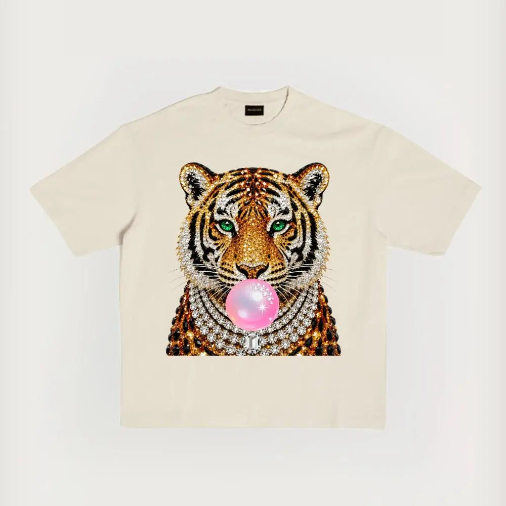 Glam Tiger Bubble Gum T-Shirt/Sweatshirt/Hoodie – Rhinestone Style Animal Graphic Tee, Y2K Streetwear Top