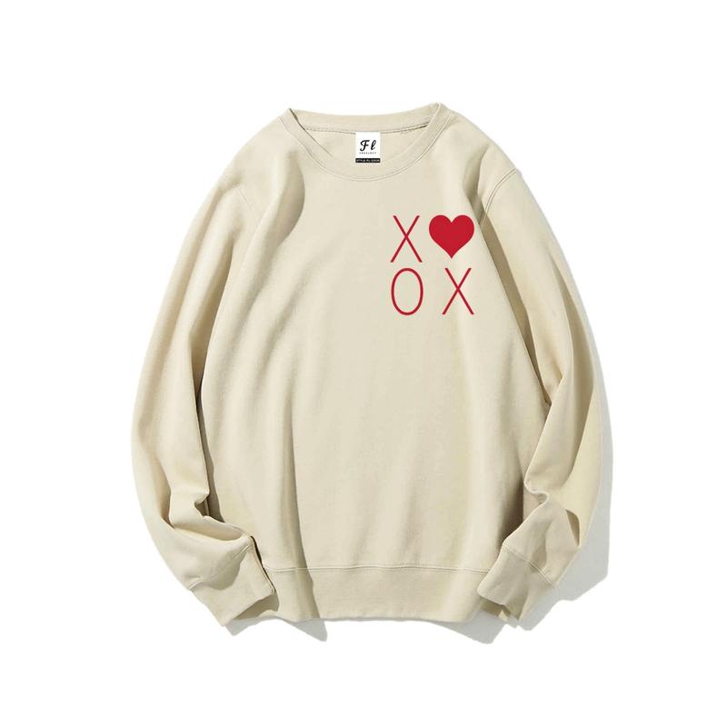 XOXO Heart Valentine's Day Sweatshirt, Women's Crewneck,Trendy Graphic Sweatshirt Long Sleeve Tops Pullover