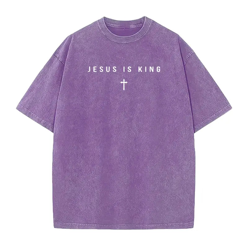Jesus Is King T-Shirt/Sweatshirt/Hoodie – Vintage Washed Christian Cross Graphic Tee, Minimalist Faith Shirt