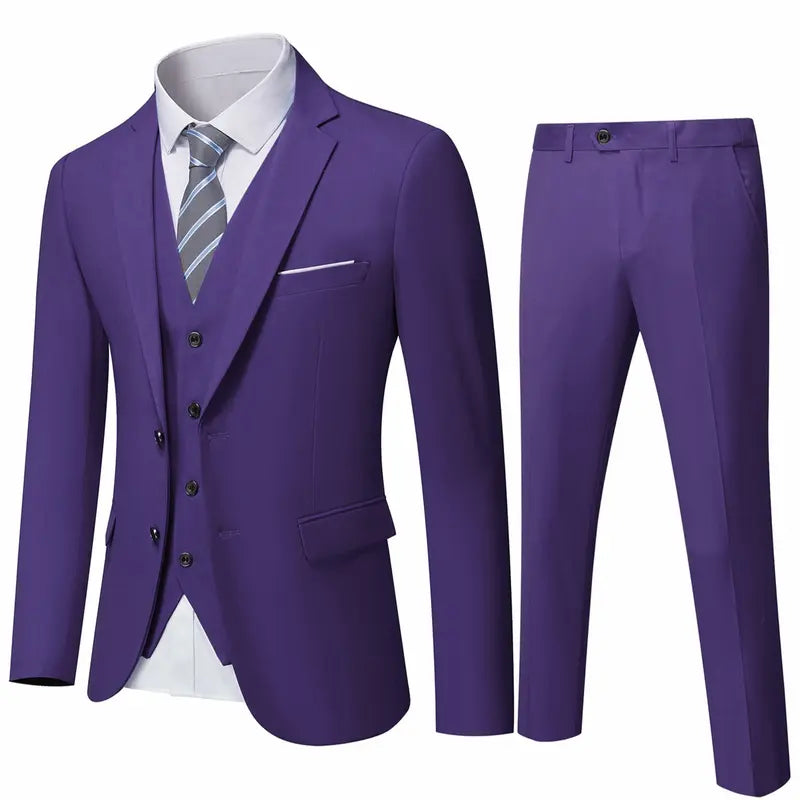 Men's Classic 3-Piece Suit Set – Slim Fit Blazer, Vest & Dress Pants for Weddings & Business（Tie Not Included）