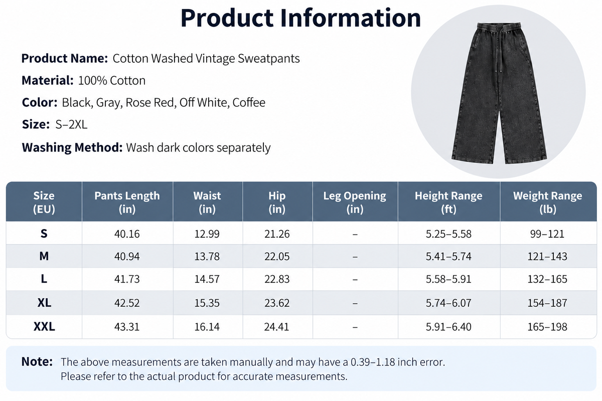 Men's Vintage Washed Baggy Heavyweight Fabric Sweatpants – Loose Straight-Leg Drawstring Pants