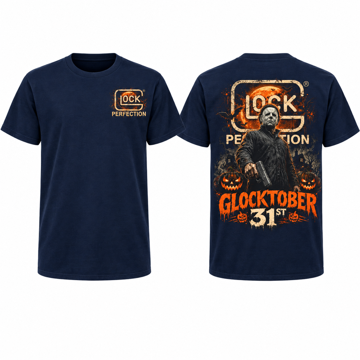 Michael Myers Glocktober 31st Halloween Graphic T-Shirt/Sweatshirt/Hoodie – Horror Pumpkin Front & Back Tee
