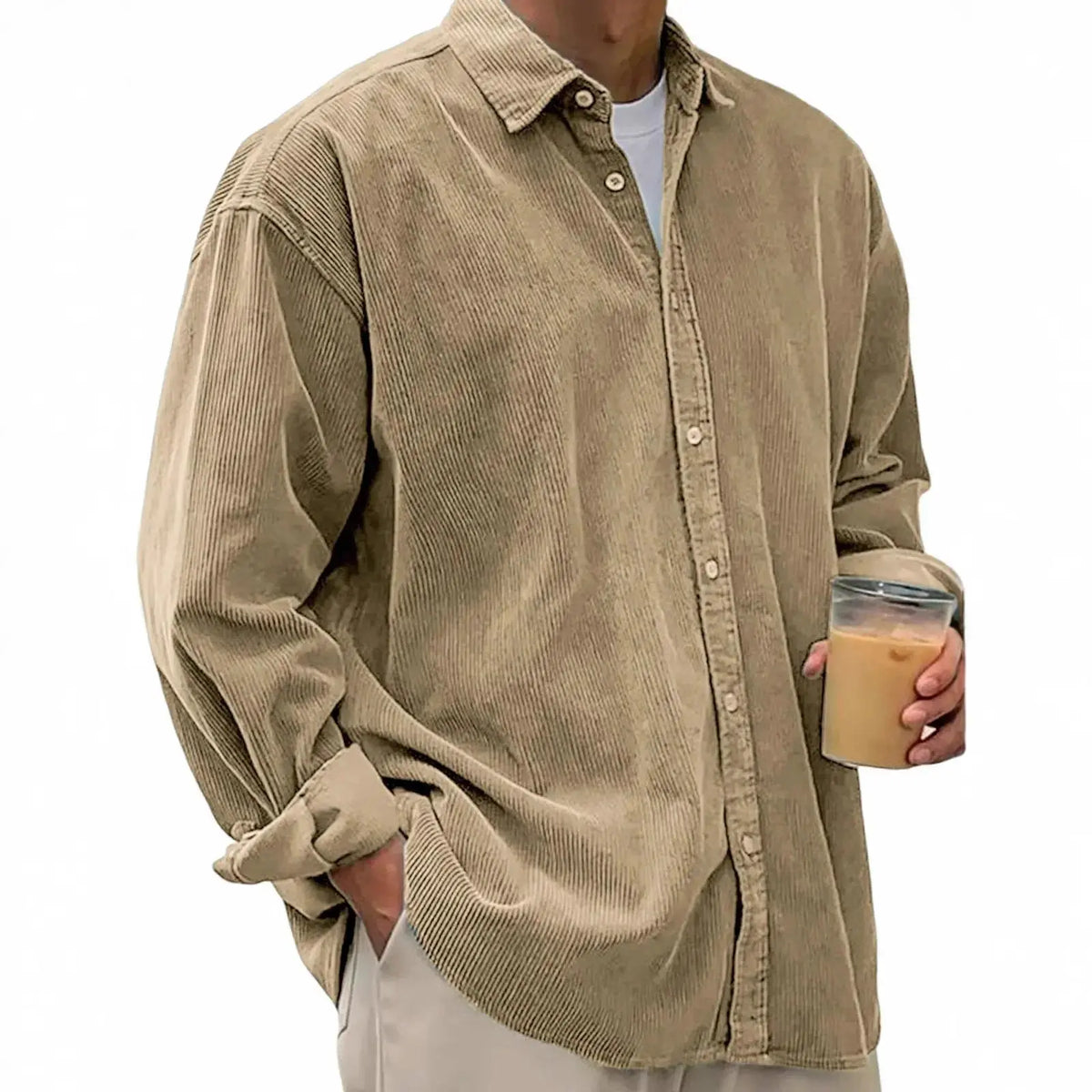 Men’s Corduroy Button-Down Shirt – Relaxed Fit Long Sleeve Casual Overshirt