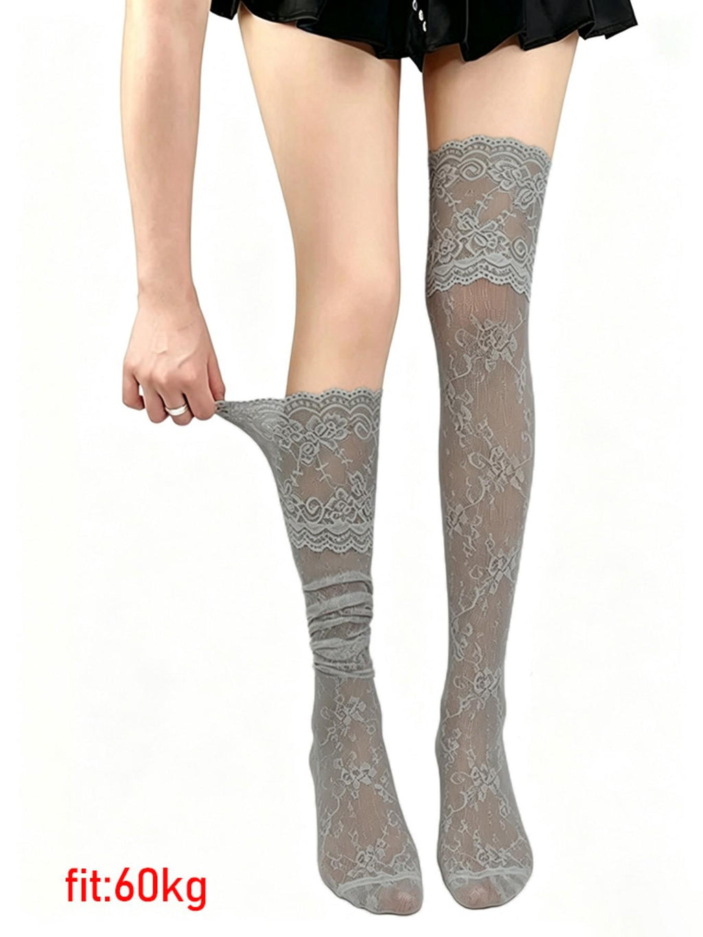 Women's Floral Lace Thigh High Stockings – Sheer Romantic Over-the-Knee Socks(One Size)
