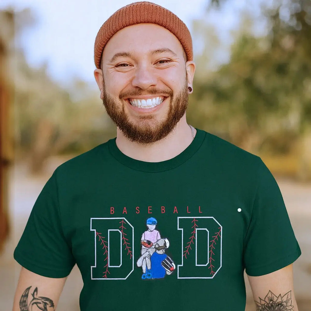 Custom Baseball Dad Shirts with Portrait and Name on Sleeve, Embroidered Gift for Baseball Dad