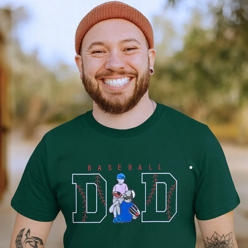 Custom Baseball Dad Shirts with Portrait and Name on Sleeve, Embroidered Gift for Baseball Dad