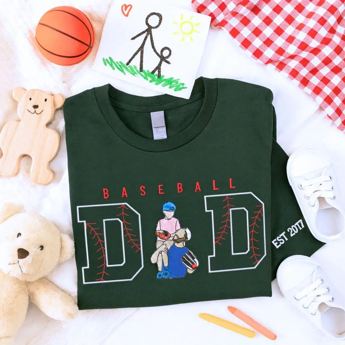 Custom Baseball Dad Shirts with Portrait and Name on Sleeve, Embroidered Gift for Baseball Dad