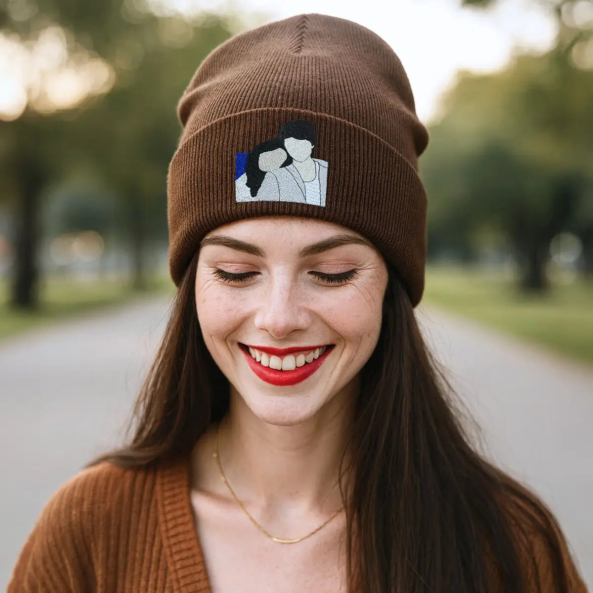Custom Couple Beanie with Embroidered Portrait from Photo, His and Her Anniversary Gifts