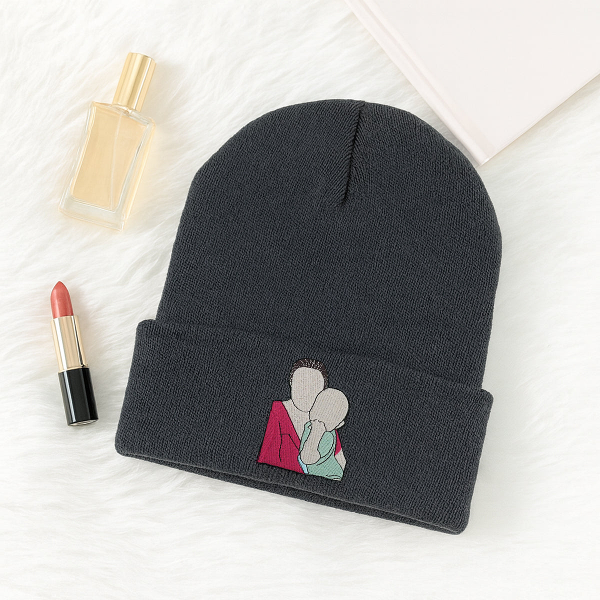 Custom Mom Beanie with Embroidered Portrait from Photo, Personalized Mother's Day Gifts