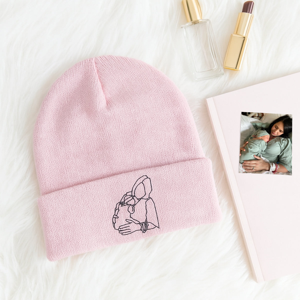 Custom Mom Beanie with Embroidered Portrait from Photo, Personalized Mother's Day Gifts
