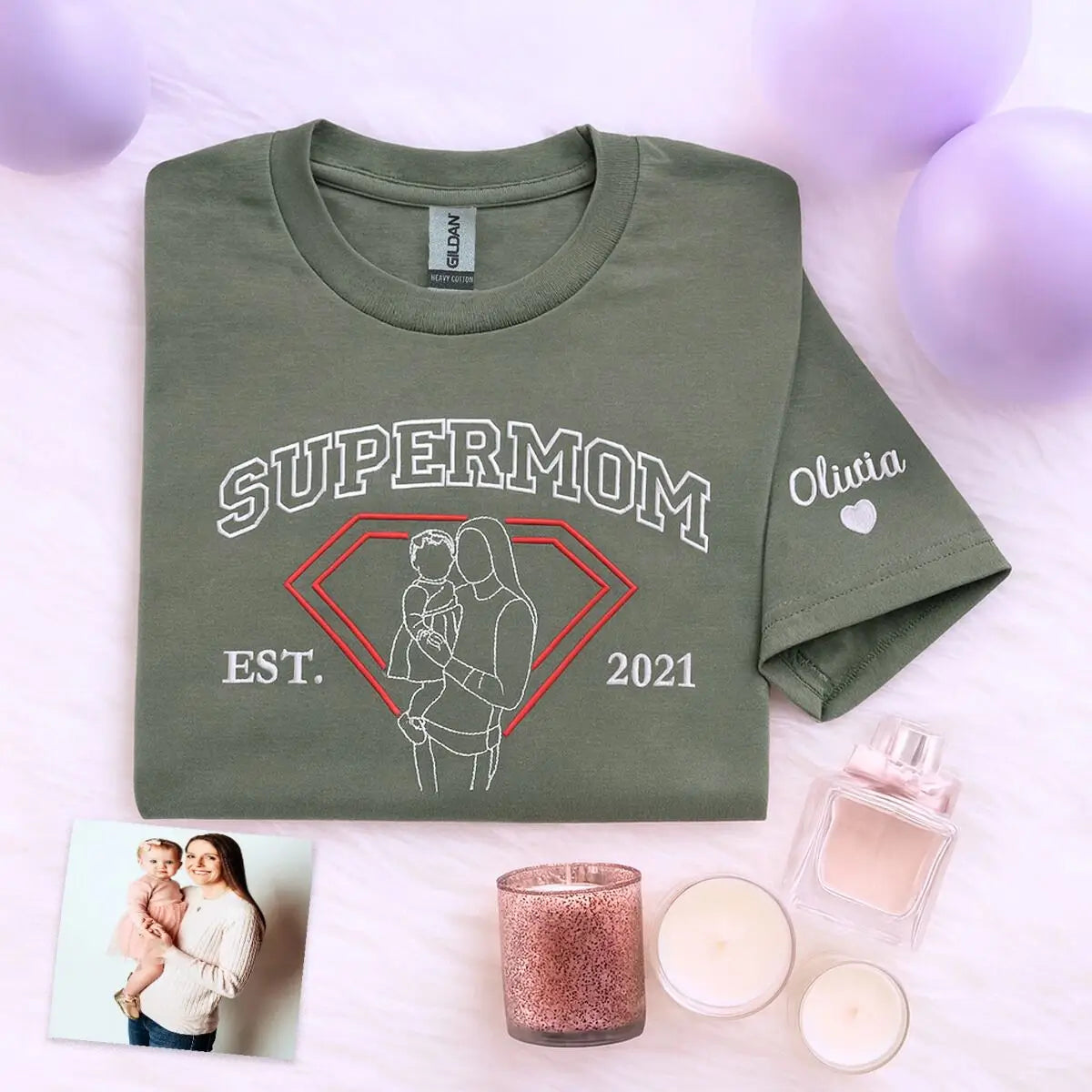 Personalized Super Mom Shirt with Embroidered Portrait from Photo, Mother's Day Gifts for Wife