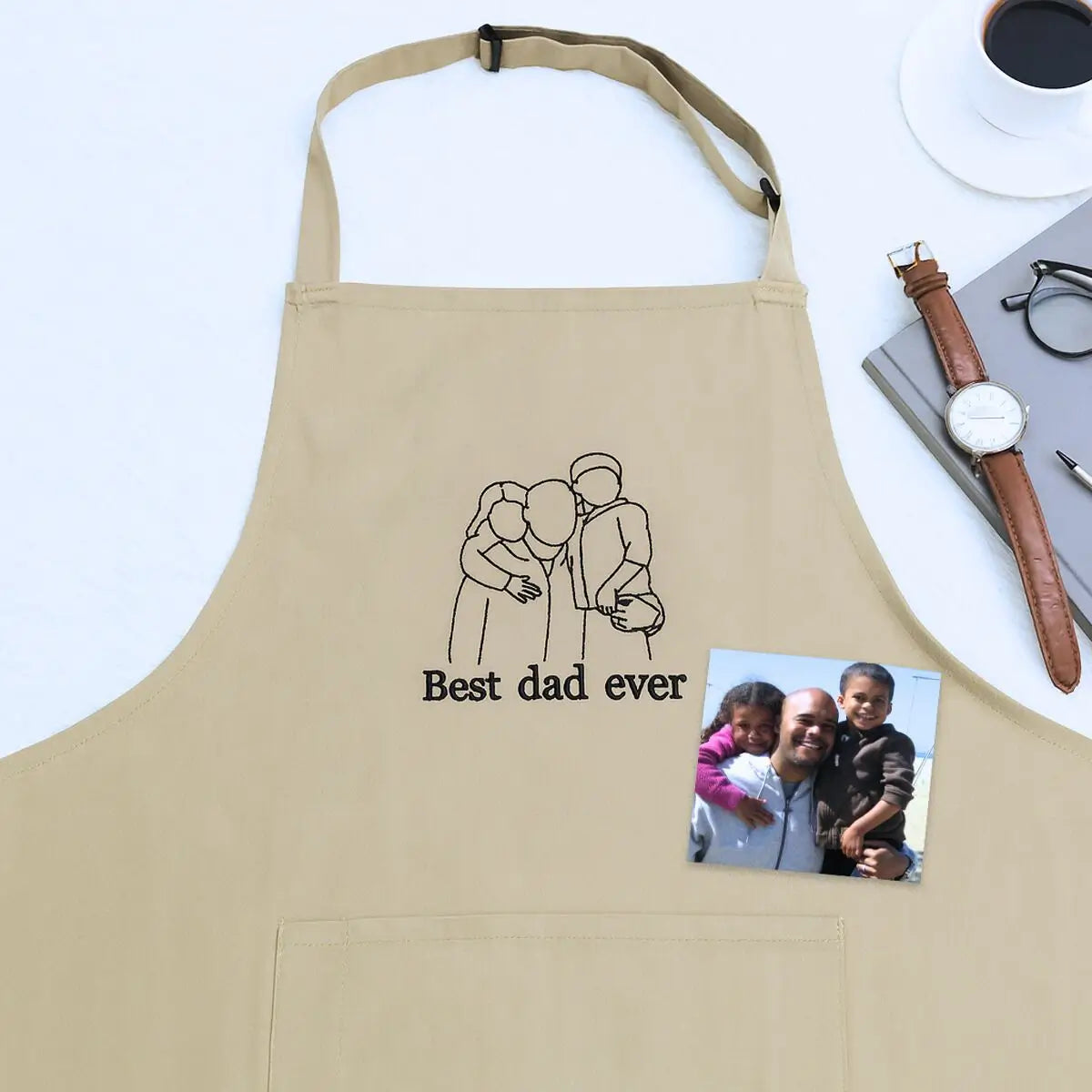 Personalized Dad Apron with Embroidered Portrait from Photo, Unique Gifts for Dad