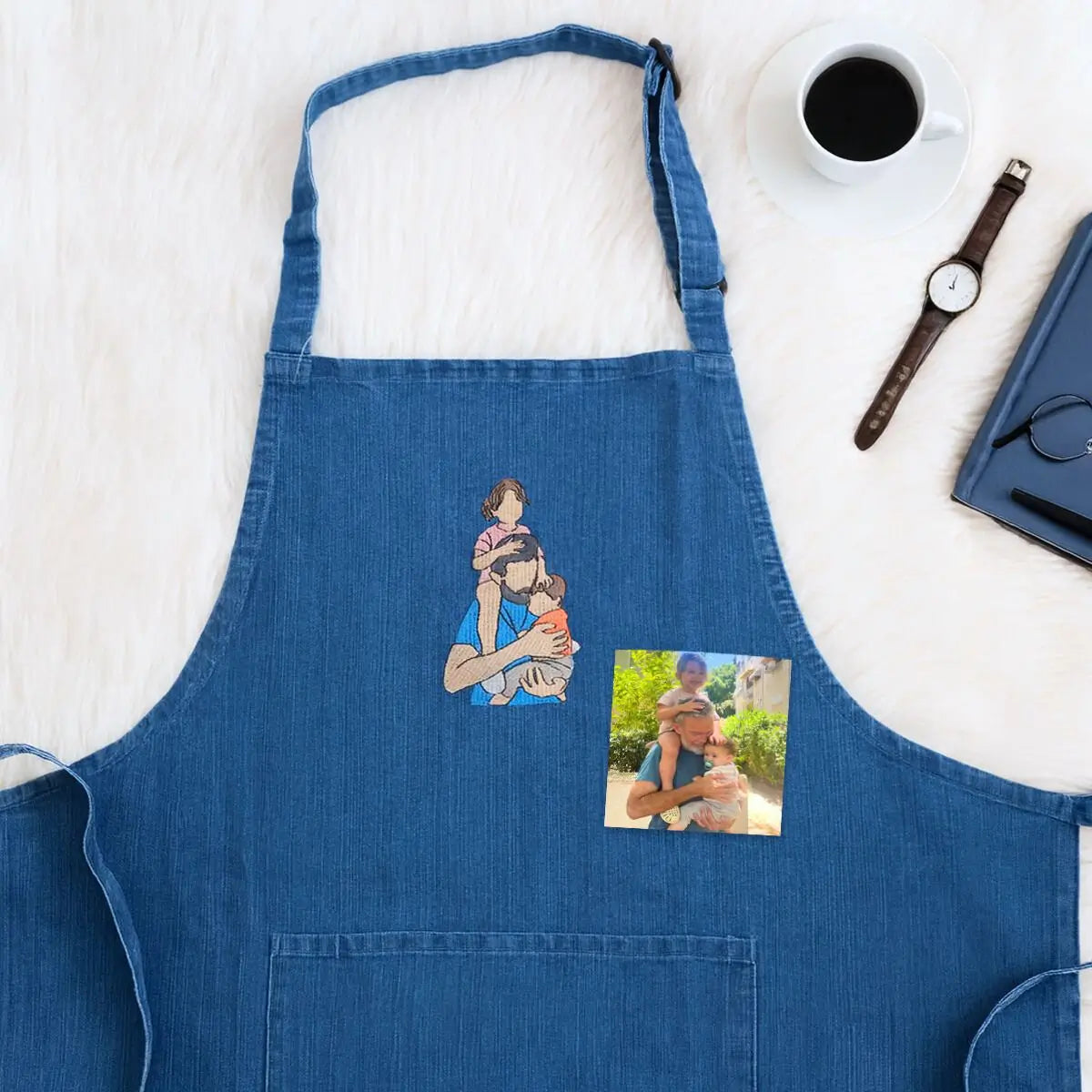 Personalized Dad Apron with Embroidered Portrait from Photo, Unique Gifts for Dad