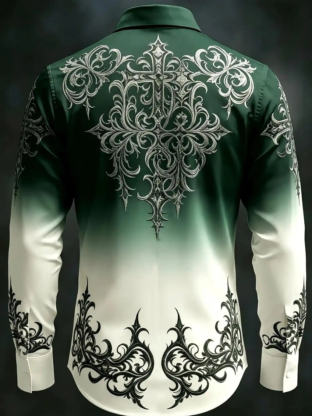 Men’s Baroque Print Gradient Shirt – Long Sleeve Button-Down Statement Shirt