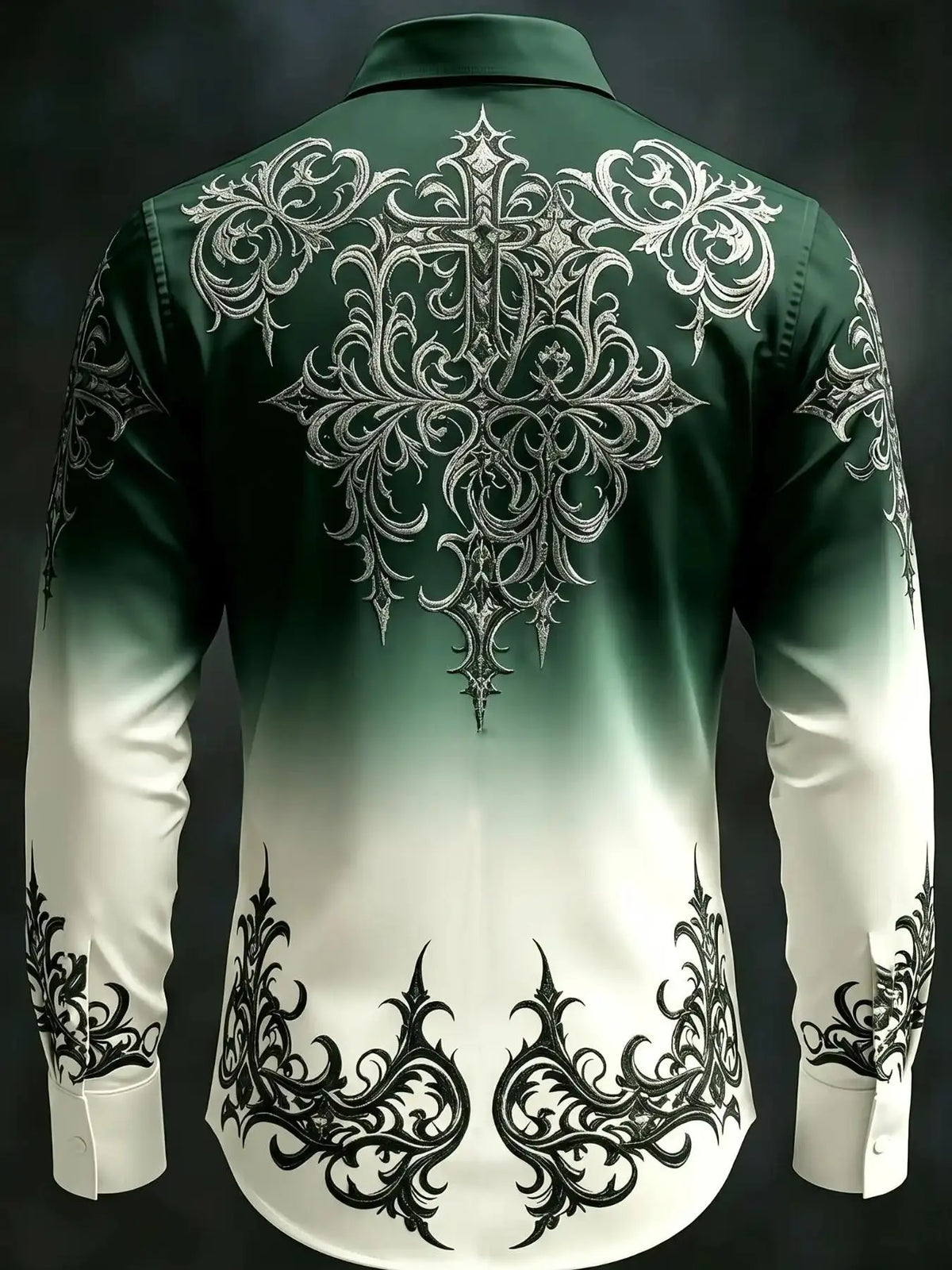 Men’s Baroque Print Gradient Shirt – Long Sleeve Button-Down Statement Shirt