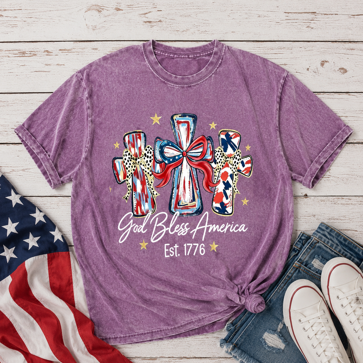 God Bless America Cross Graphic Tee 🇺🇸✝️