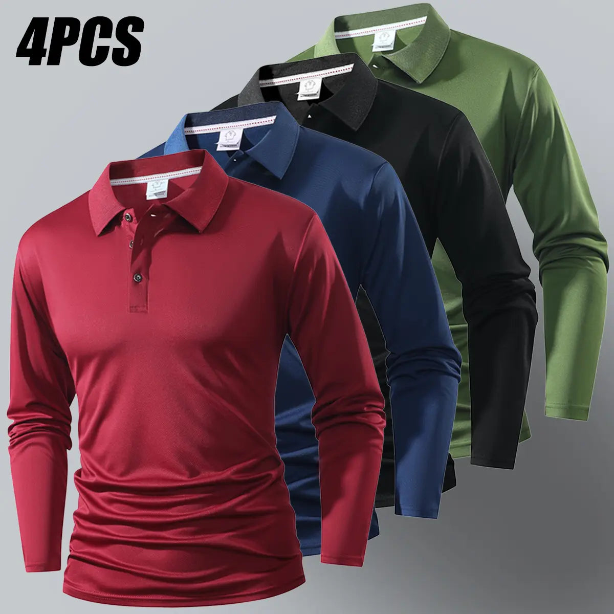 Men’s 4-Pack Long Sleeve Polo Shirts – Classic Casual Golf & Everyday Tops