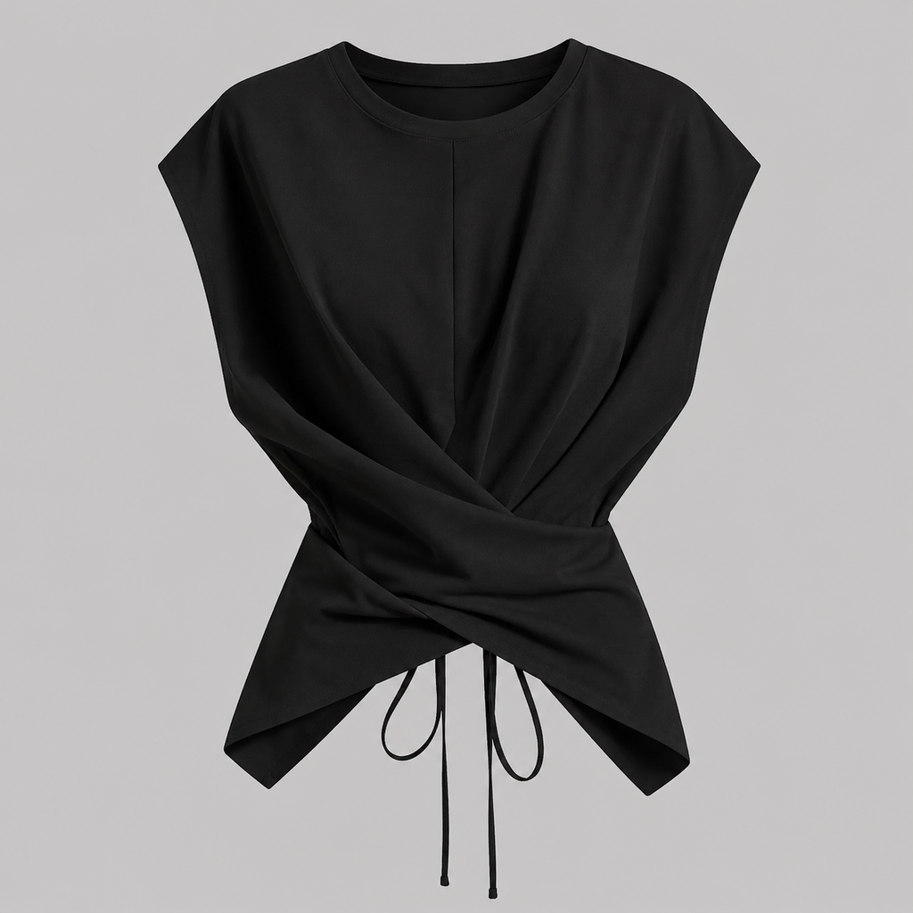 Slim Fit Draped Top 🤍 – Modern Asymmetrical Blouse for Women