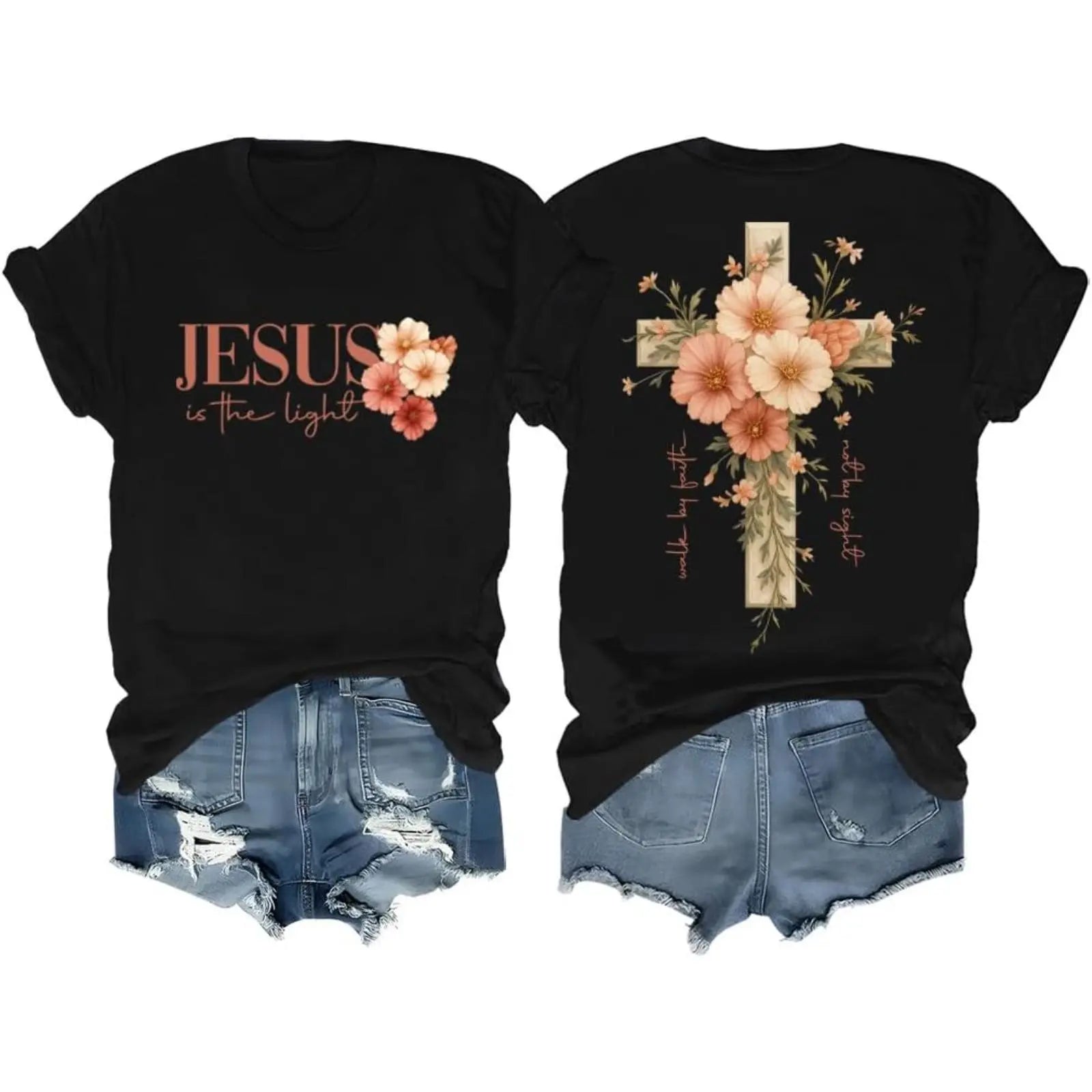 Floral Cross Christian T-Shirt/Sweatshirt/Hoodie – Soft Faith Graphic Tee for Women