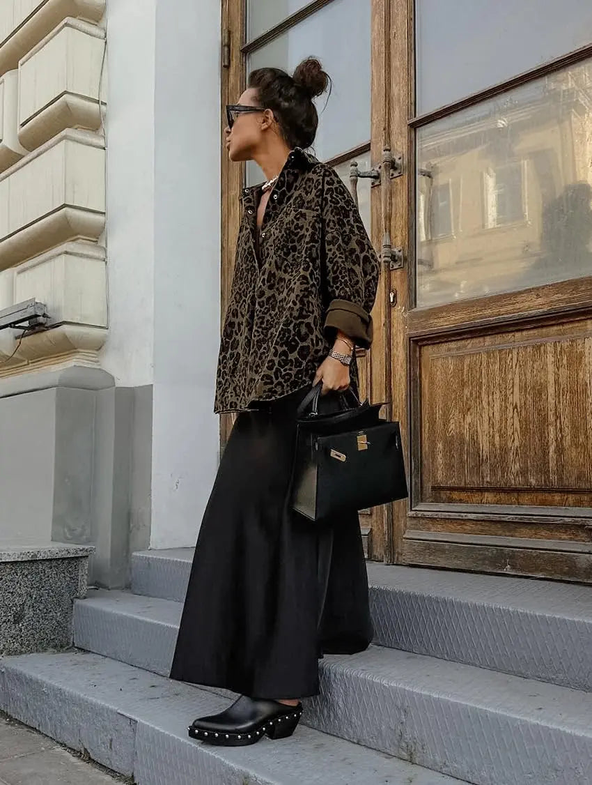 Women’s Leopard Print Shacket – Relaxed Fit Button-Down Long Sleeve Overshirt