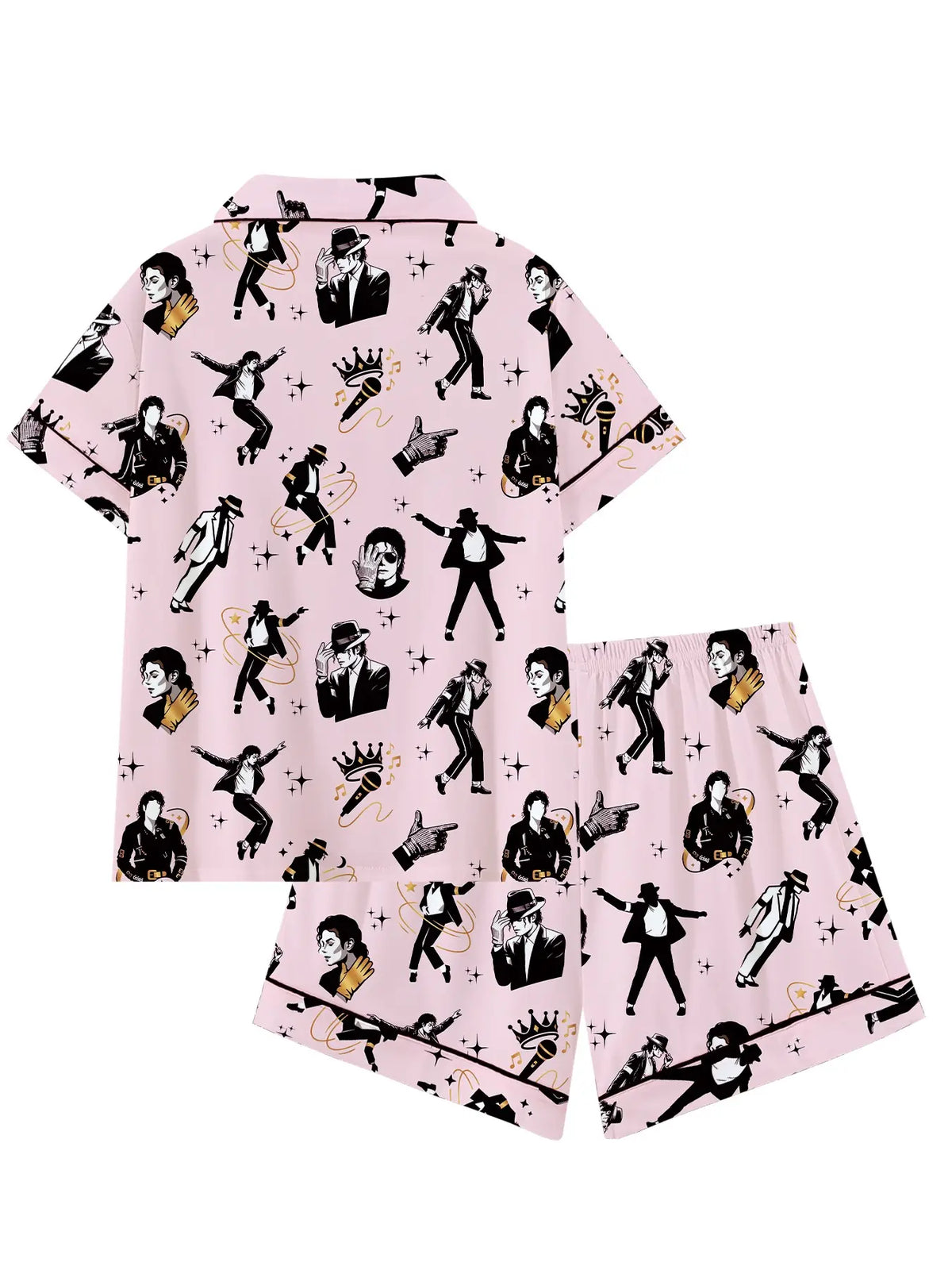 Vintage Music Icon Pajama Set – All-Over Print Button-Up Shirt & Shorts Sleepwear