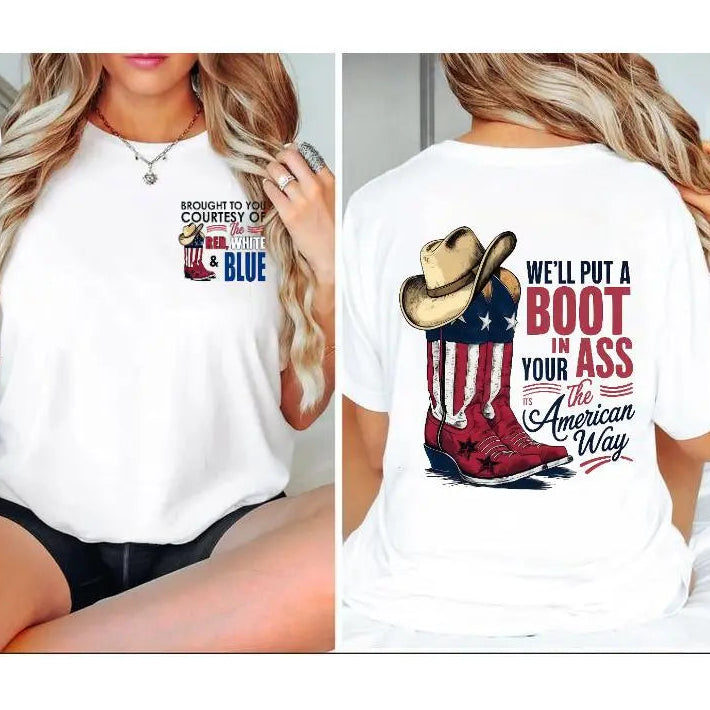 Patriotic Cowboy Boot Graphic Tee/Sweatshirt/Hoodie – Red, White & Blue