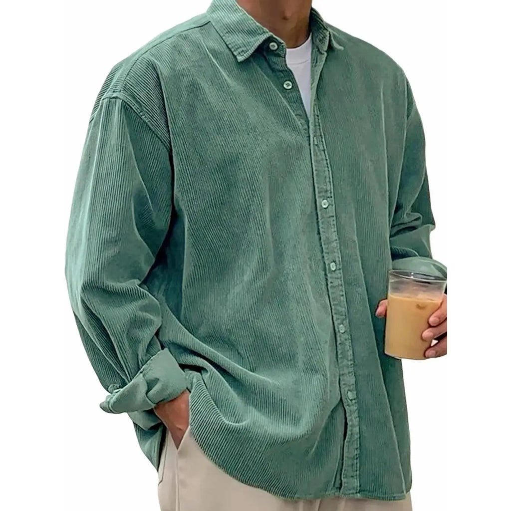 Men’s Corduroy Button-Down Shirt – Relaxed Fit Long Sleeve Casual Overshirt