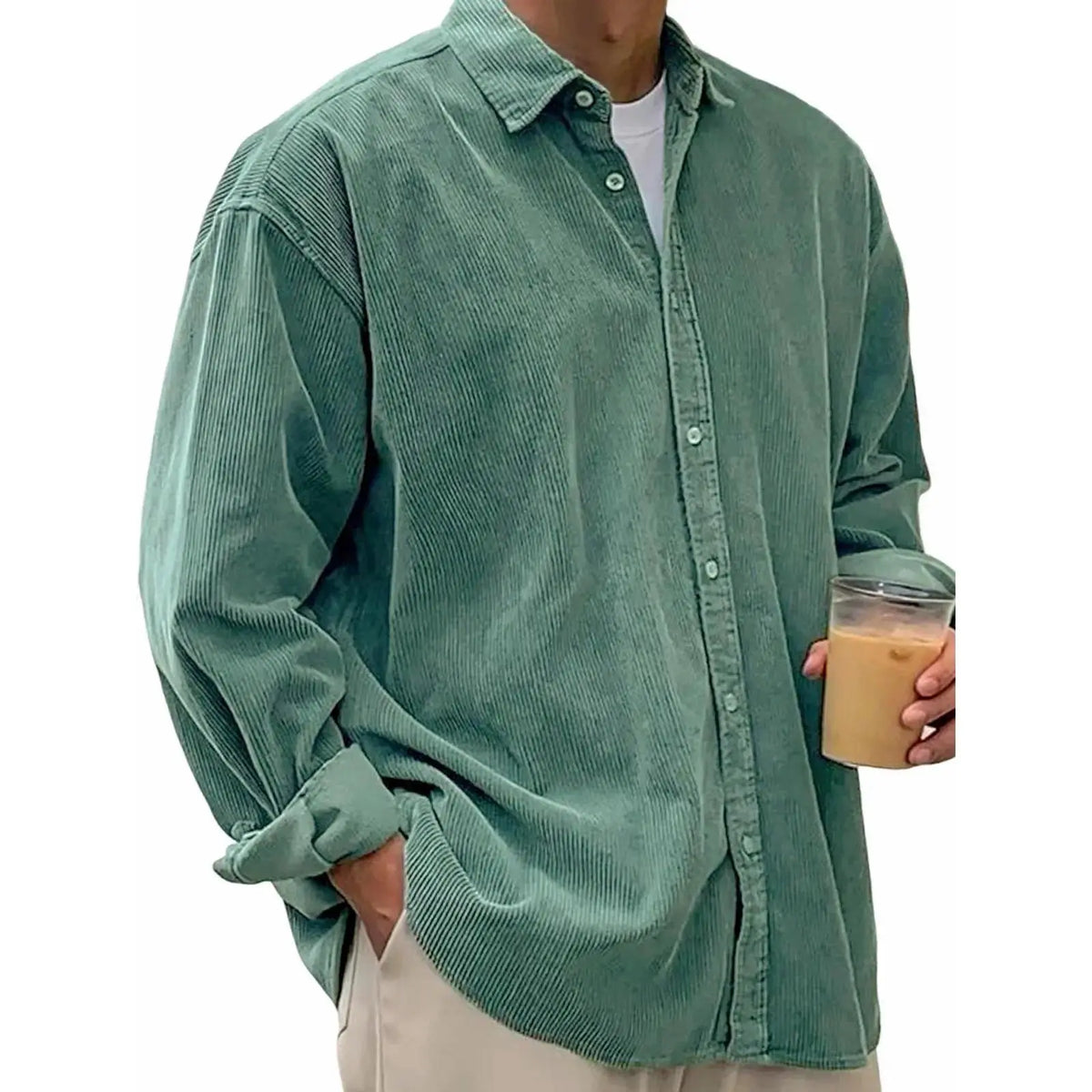 Men’s Corduroy Button-Down Shirt – Relaxed Fit Long Sleeve Casual Overshirt