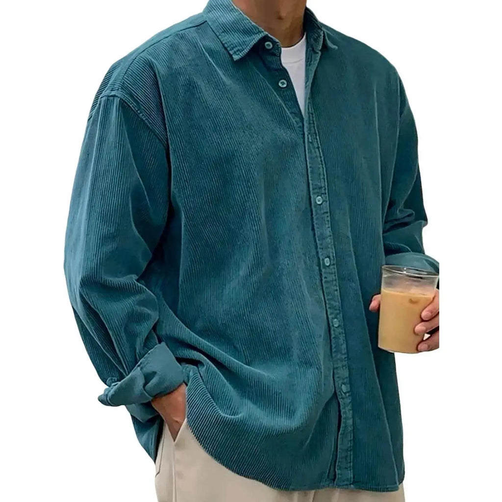 Men’s Corduroy Button-Down Shirt – Relaxed Fit Long Sleeve Casual Overshirt