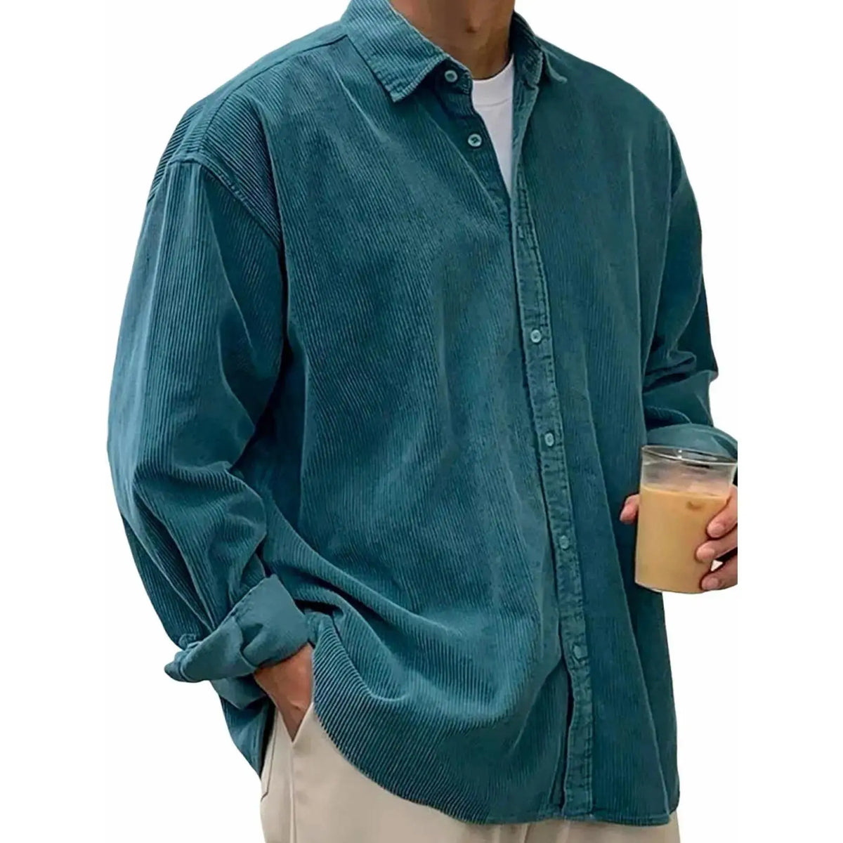 Men’s Corduroy Button-Down Shirt – Relaxed Fit Long Sleeve Casual Overshirt