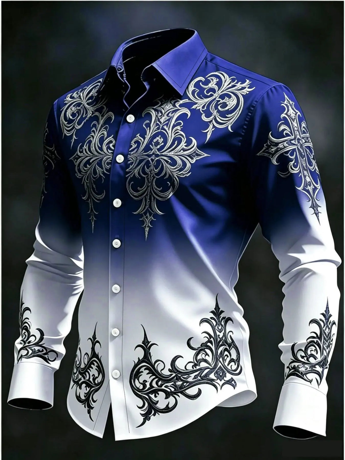 Men’s Baroque Print Gradient Shirt – Long Sleeve Button-Down Statement Shirt