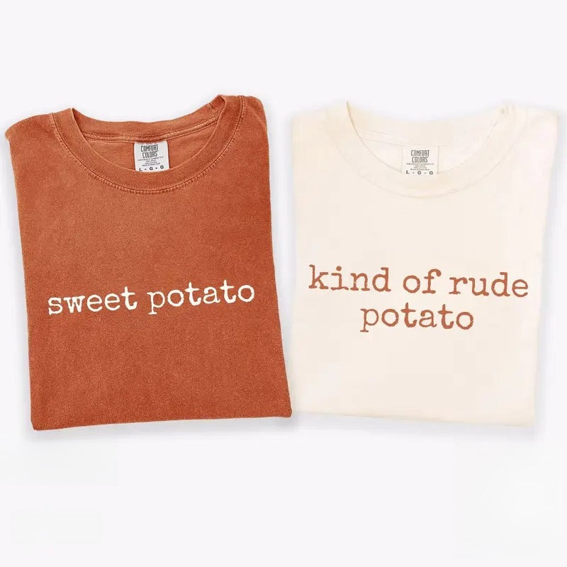 Sweet Potato & Rude Potato Matching Shirts/Sweatshirt/Hoodie – Funny Thanksgiving Couple Tees