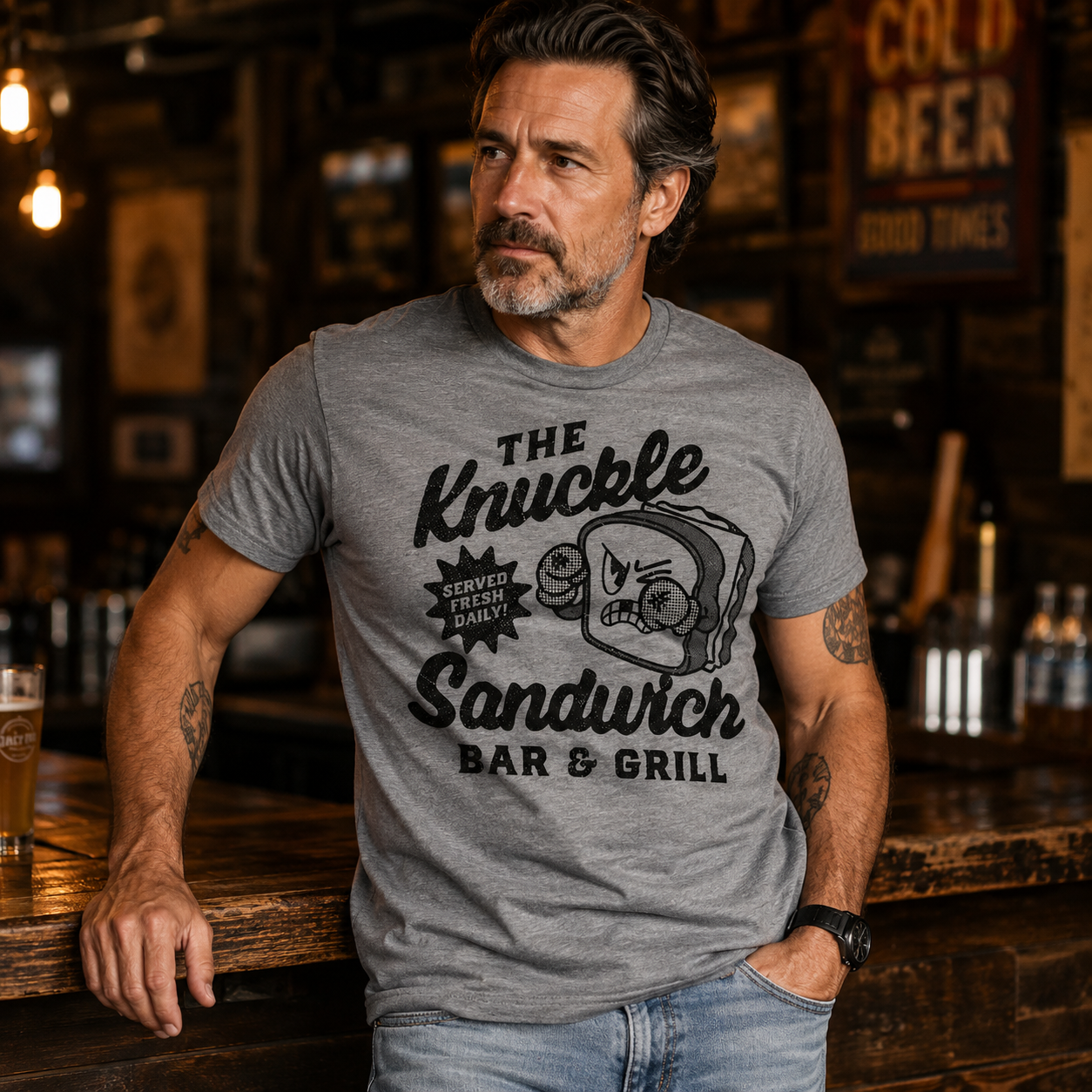 The Knuckle Sandwich Bar & Grill T-Shirt/Sweatshirt/Hoodie - Funny Dad Humor Tee