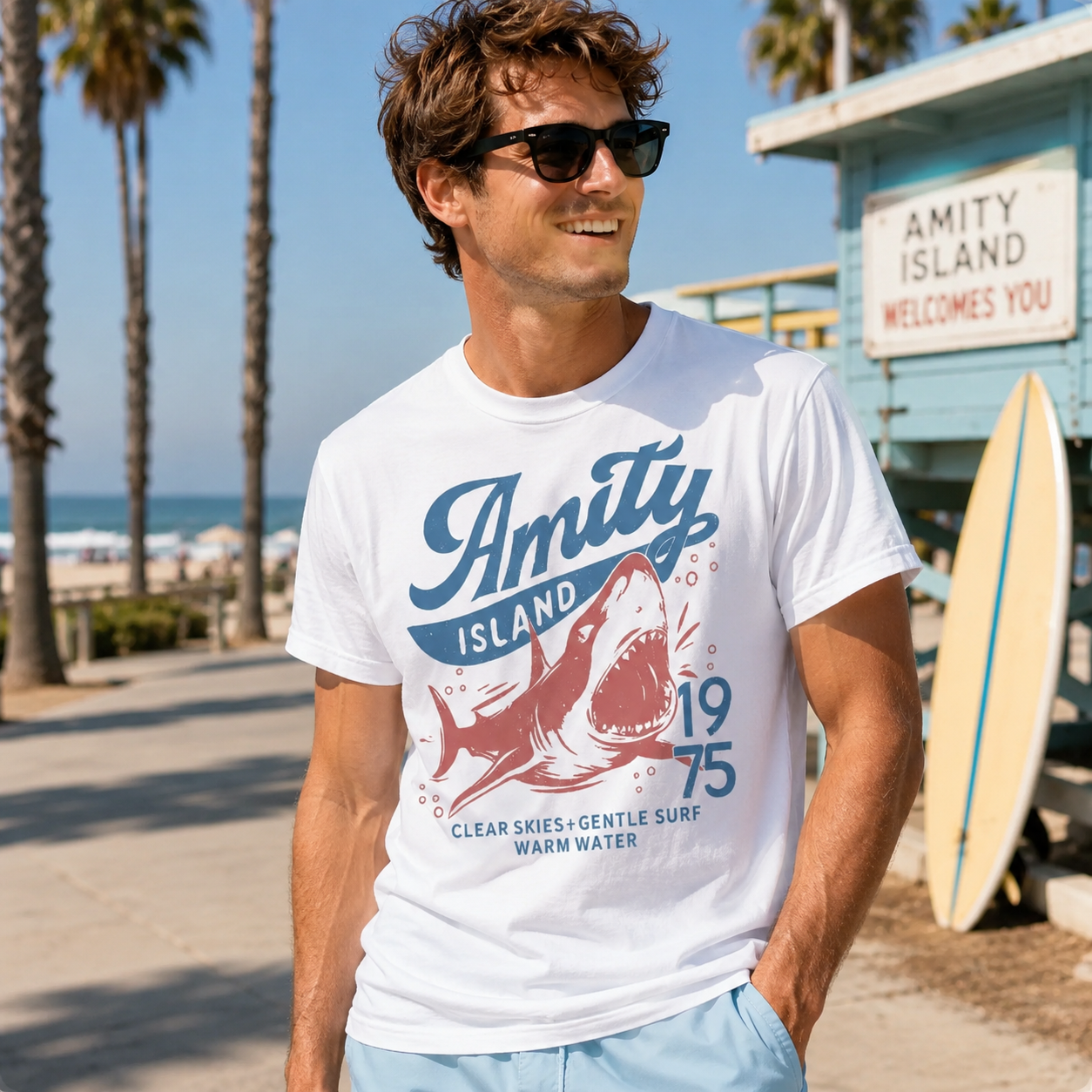 Retro 1975 Jaws Amity Island Tee/Sweatshirt/Hoodie – Vintage Coastal Summer Graphic Shirt