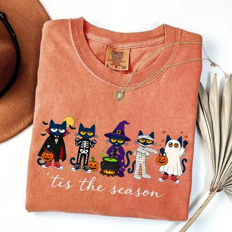 ’Tis the Season Halloween Cat Shirt/Sweatshirt/Hoodie – Cute Costume Cats Comfort Colors Graphic Tee